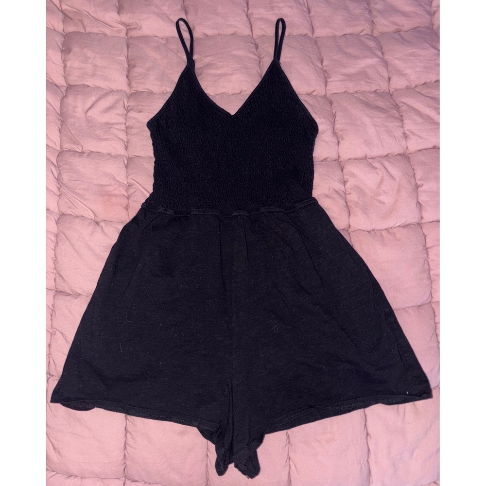 Wild Fable Womens Black Smocked Bodice Romper Sleeveless Pockets‎ Size M
